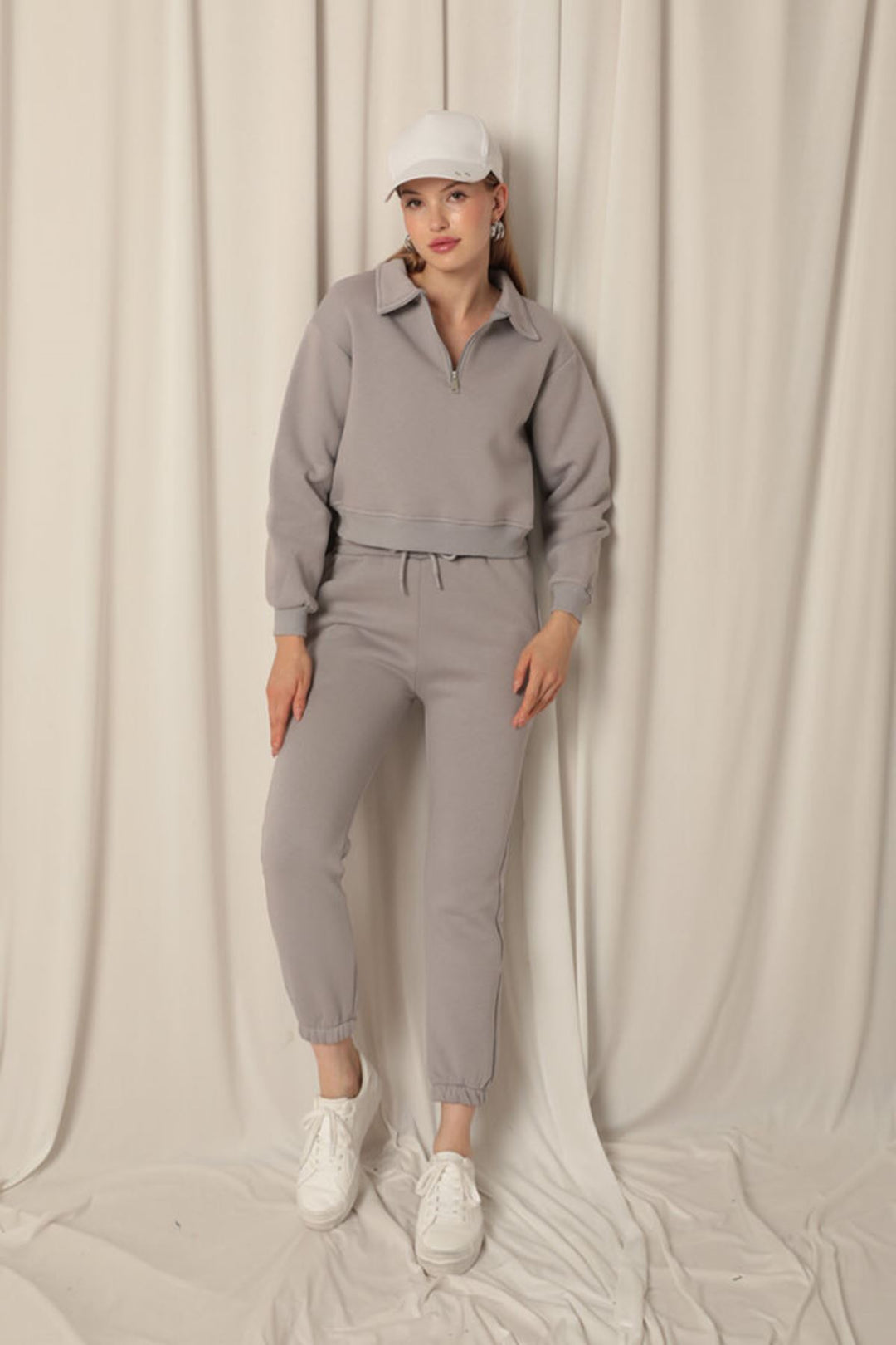 KKT Three Thread Fabric Elastic Waist Women's Dark Gray Tracksuit - Mieres