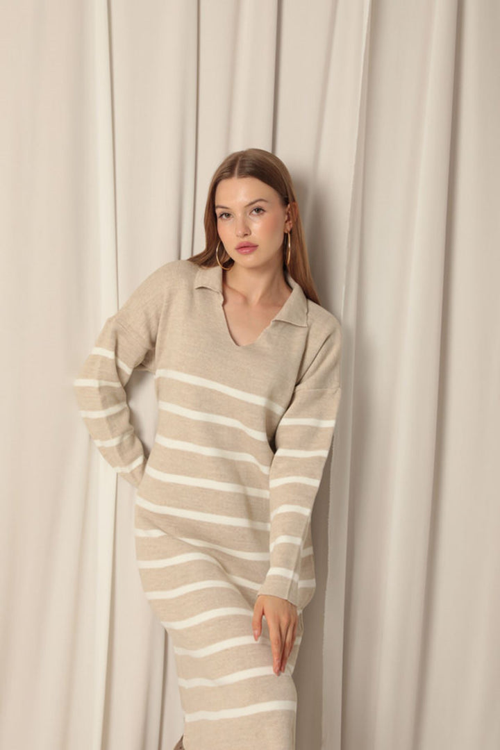 KKT Knitwear Fabric Striped Shirt Collar Stone Dress - Vila Nova de Gaia