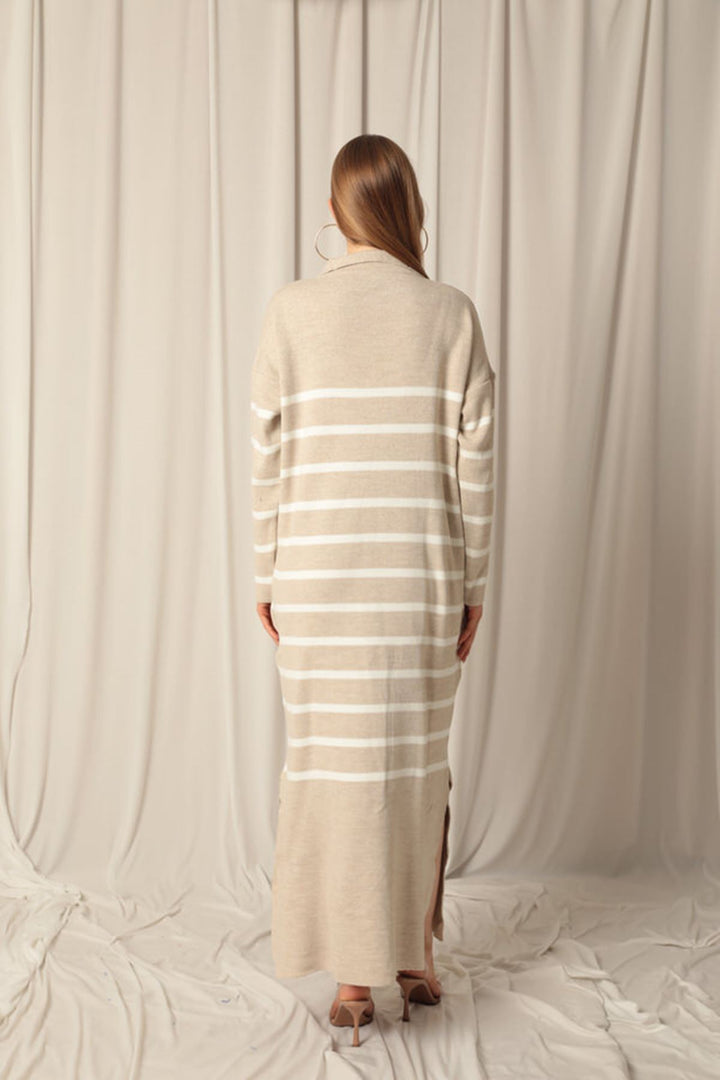 KKT Knitwear Fabric Striped Shirt Collar Stone Dress - Vila Nova de Gaia