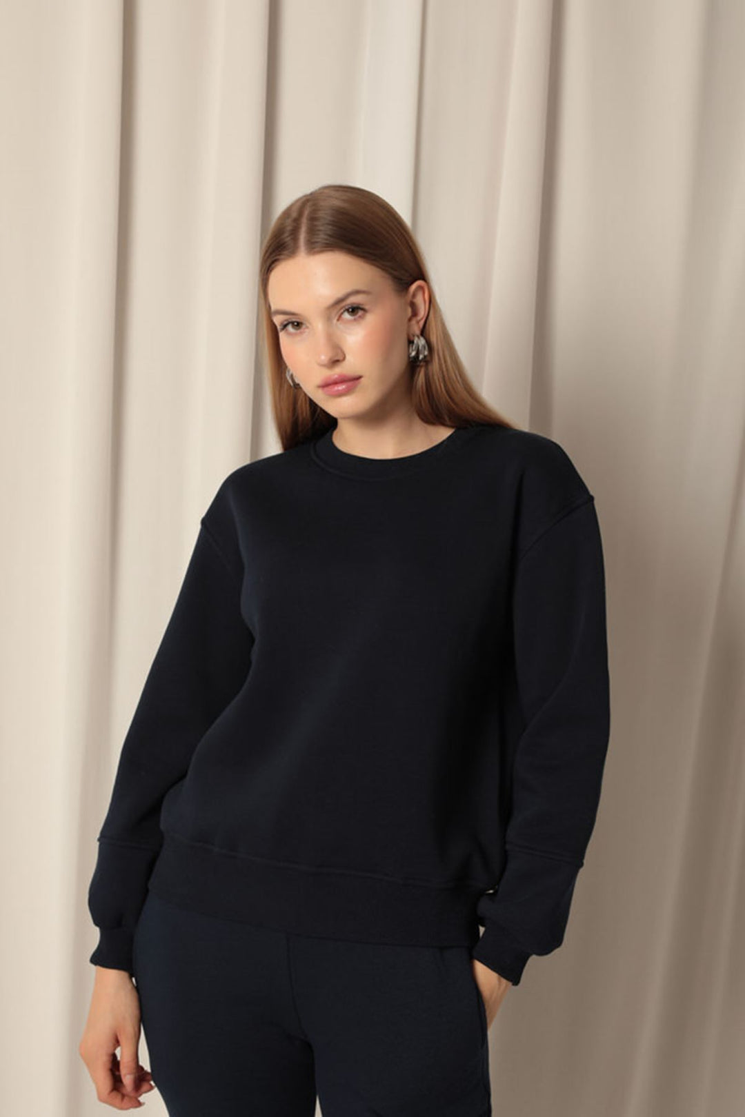 KKT Three Thread Fabric Zero Collar Women's Navy Blue Sweater - Christchurch