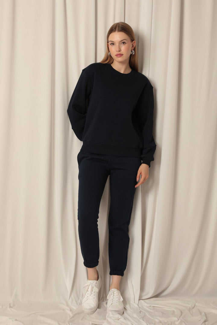 KKT Three Thread Fabric Zero Collar Women's Navy Blue Sweater - Christchurch