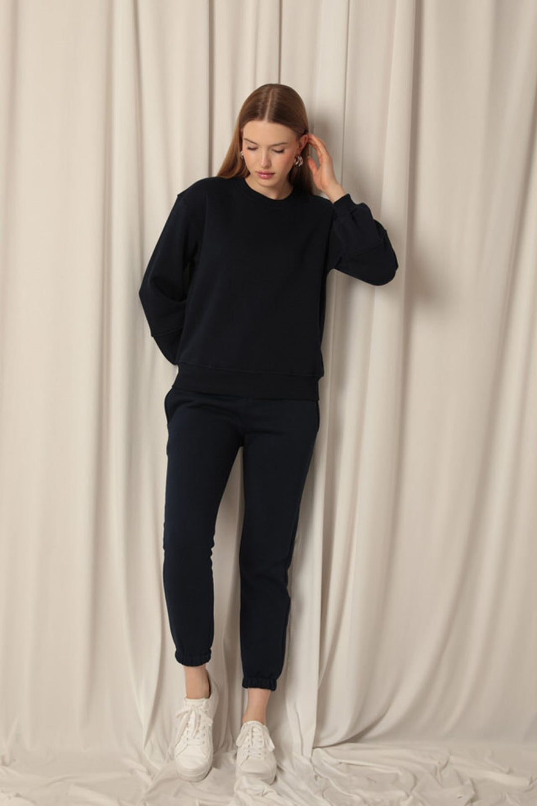 KKT Three Thread Fabric Zero Collar Women's Navy Blue Sweater - Christchurch