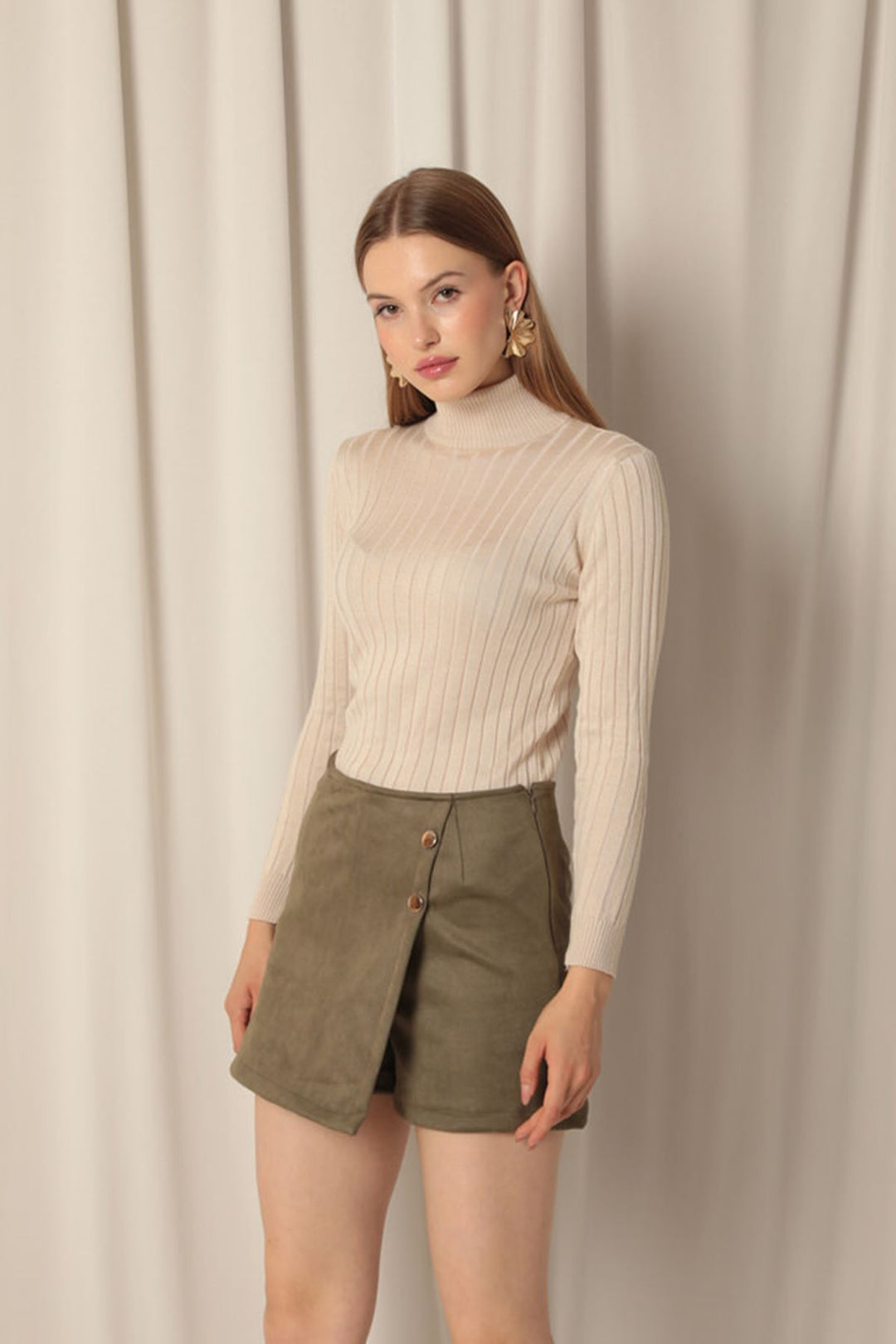 KKT Suede Fabric Khaki Shorts Skirt - Wentzville