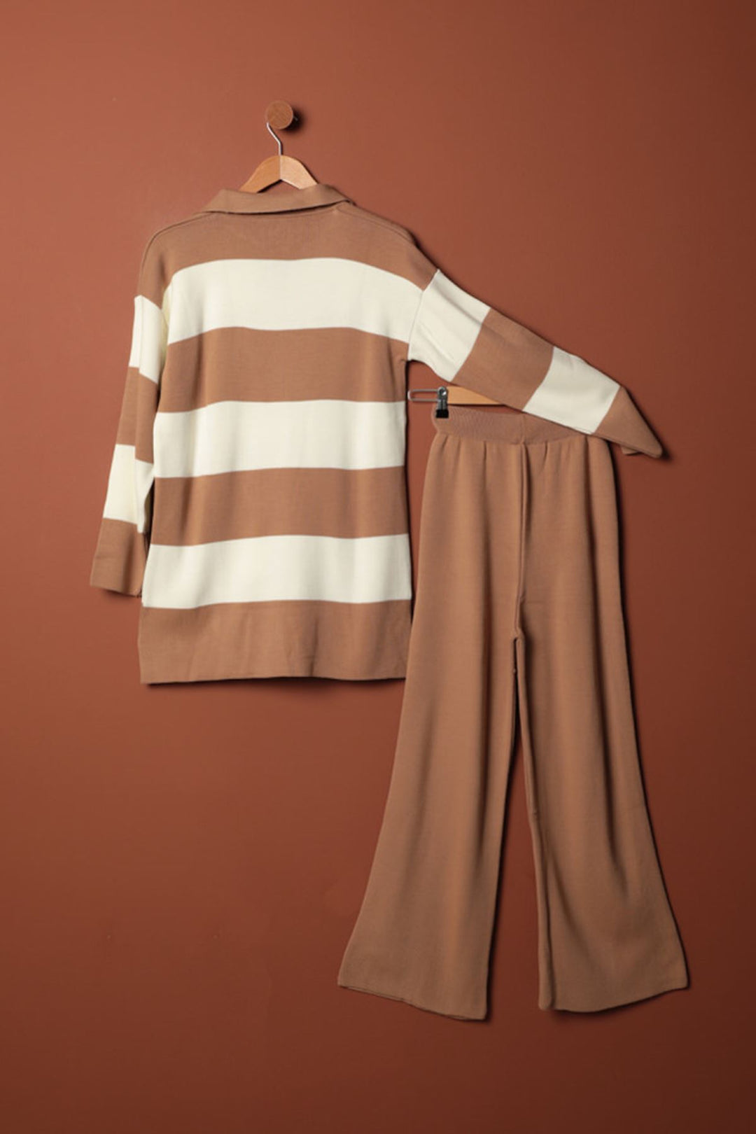 KKT Knitwear Fabric Striped Women's Tan Suit - Arlington