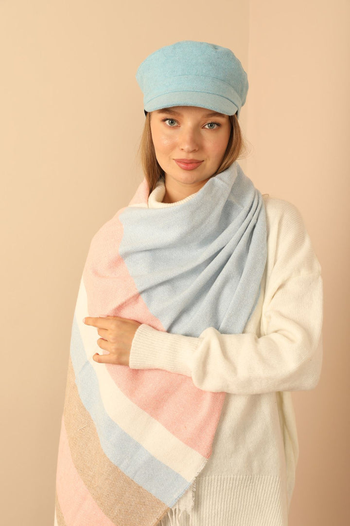 KKT Soft Texture Women's Pink/Blue Shoulder Shawl Scarf - Monopoli