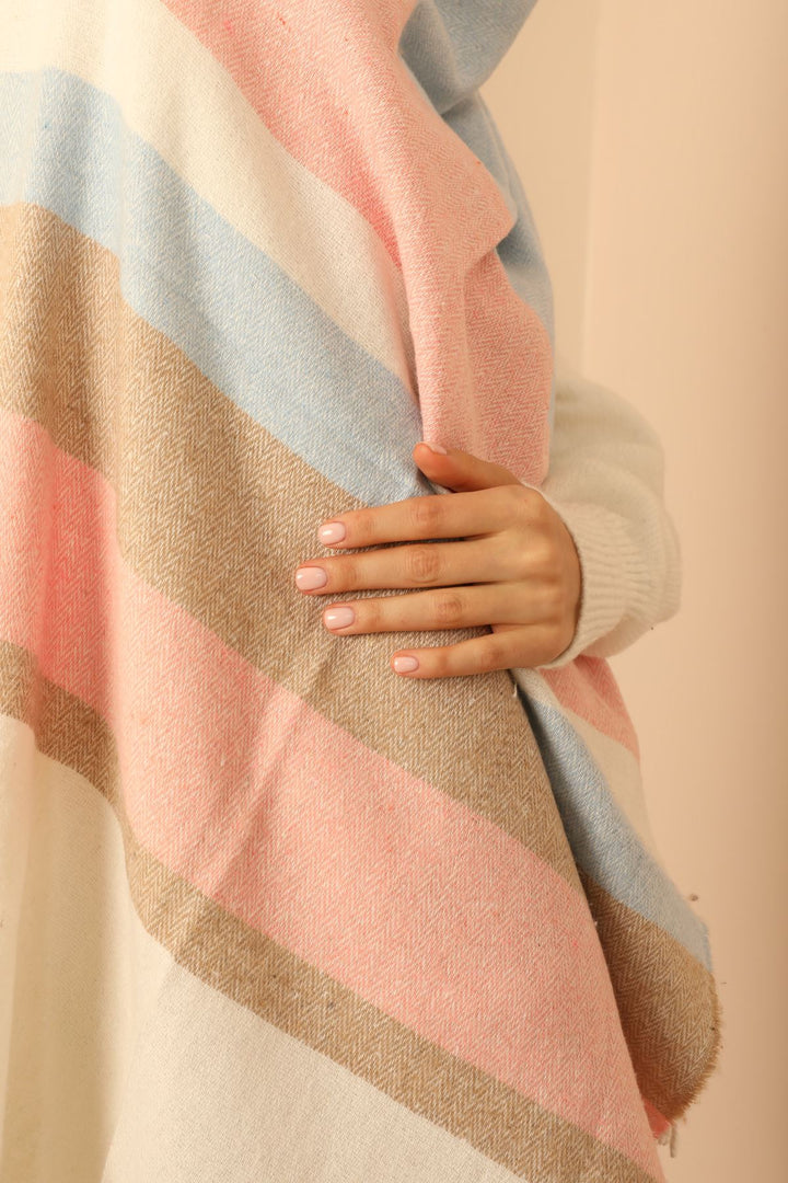 KKT Soft Texture Women's Pink/Blue Shoulder Shawl Scarf - Monopoli