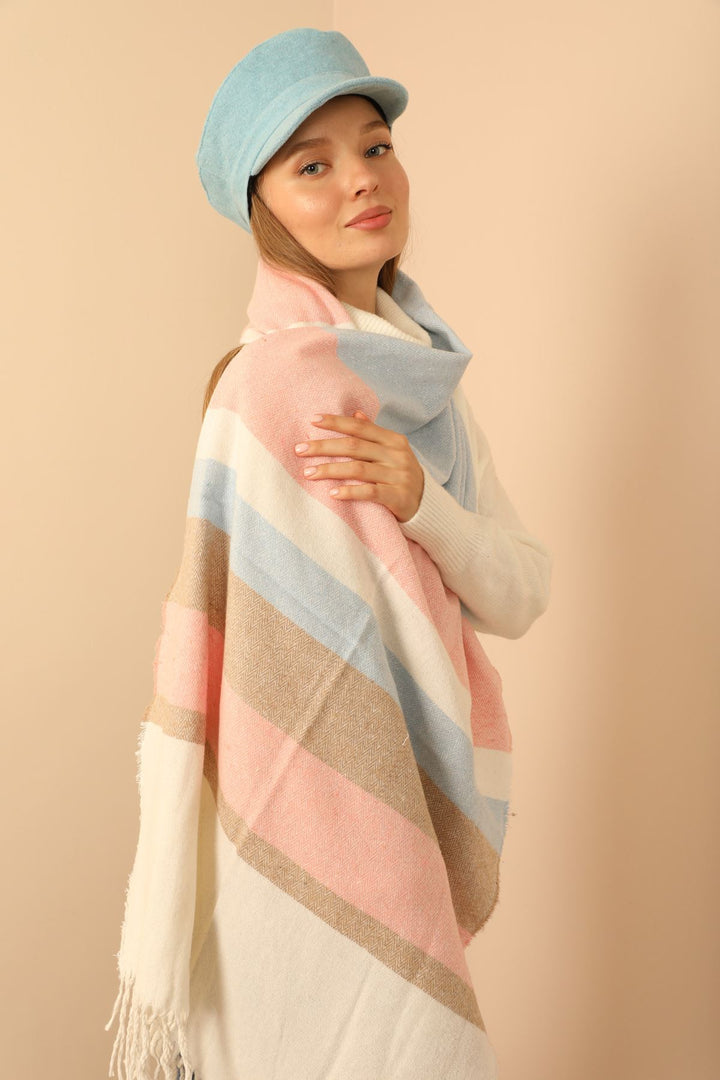 KKT Soft Texture Women's Pink/Blue Shoulder Shawl Scarf - Monopoli