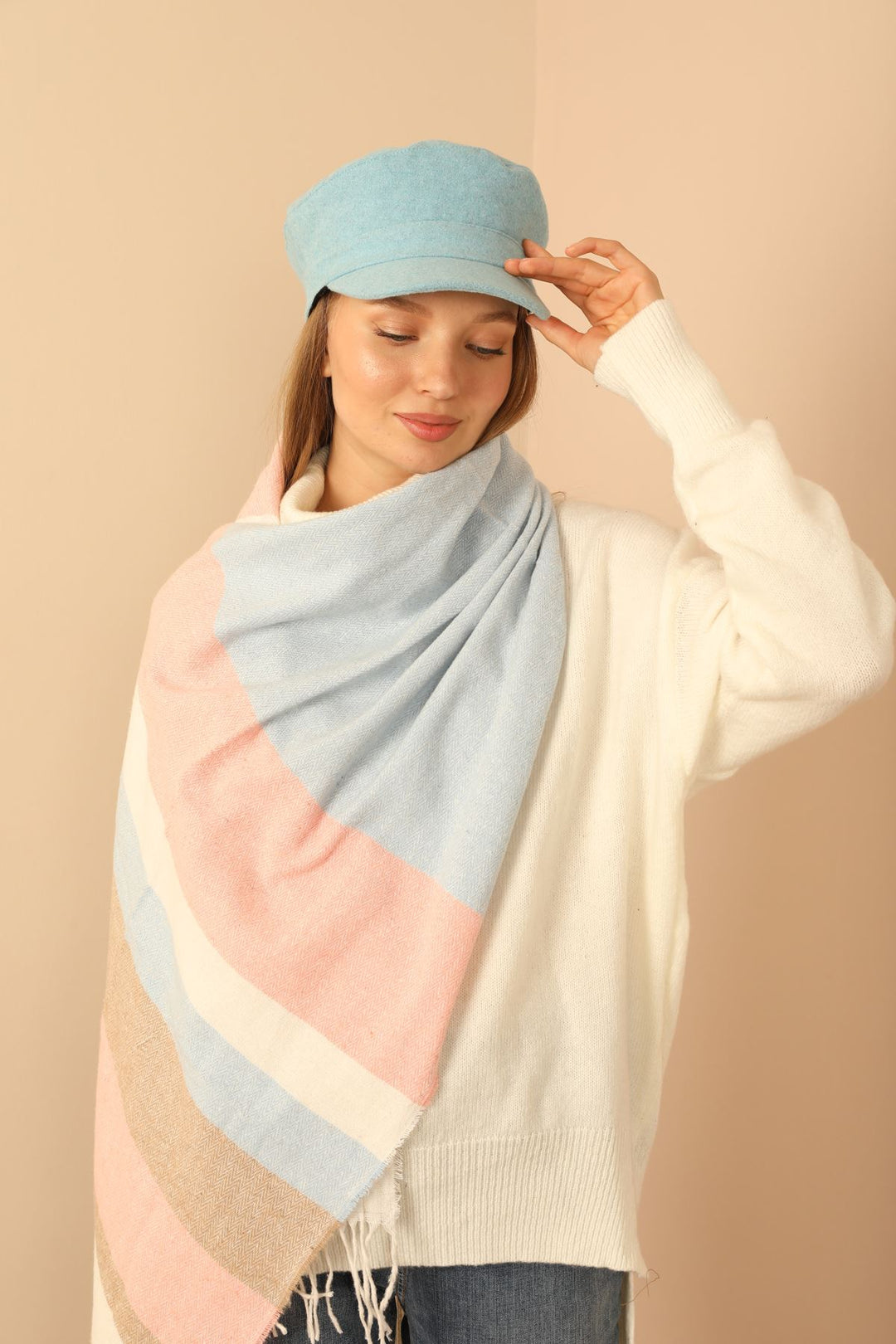 KKT Soft Texture Women's Pink/Blue Shoulder Shawl Scarf - Monopoli