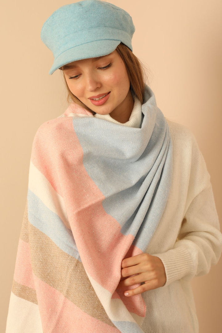 KKT Soft Texture Women's Pink/Blue Shoulder Shawl Scarf - Monopoli