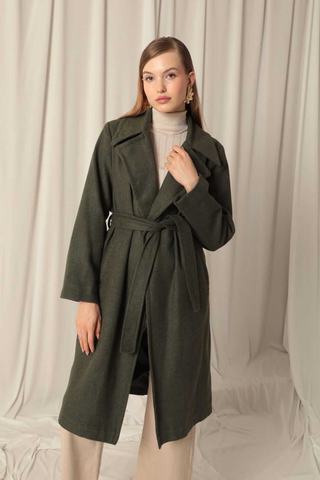 KKT Khaki Women's Coat with Cashmere Fabric Lining - North Brunswick