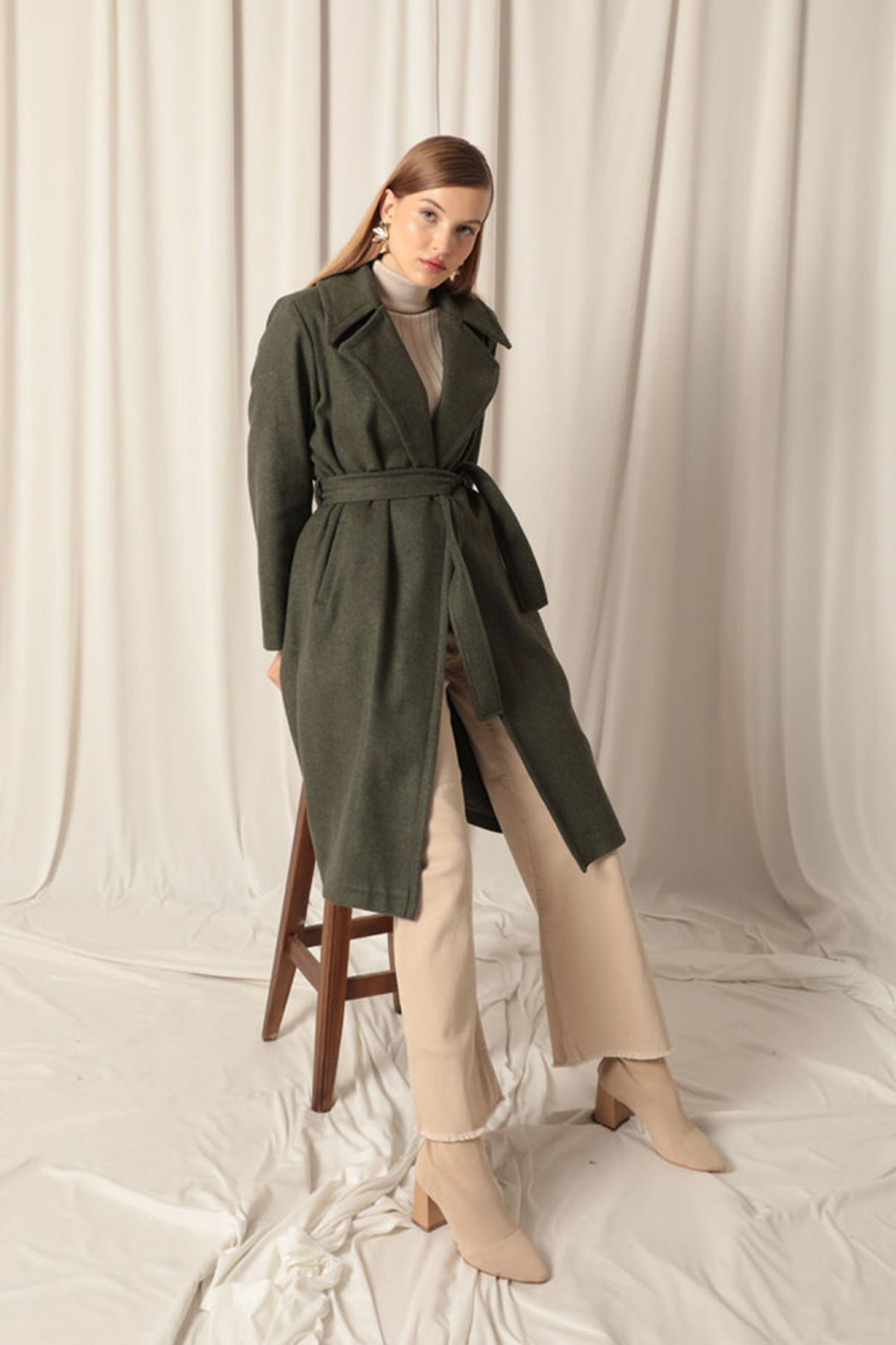 KKT Khaki Women's Coat with Cashmere Fabric Lining - North Brunswick