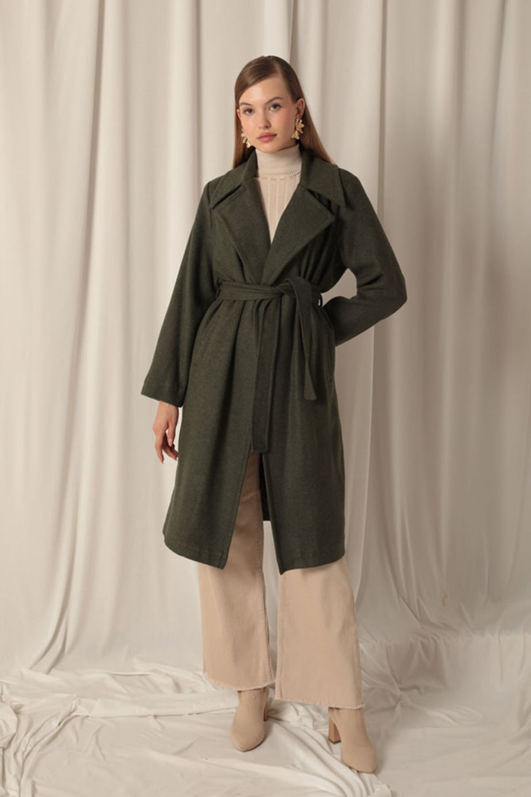 KKT Khaki Women's Coat with Cashmere Fabric Lining - North Brunswick