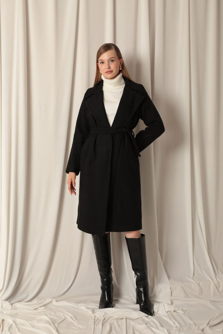 KKT Women's Black Coat with Cashmere Fabric Lining - Benton