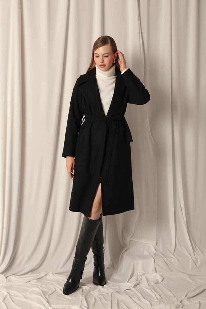 KKT Women's Black Coat with Cashmere Fabric Lining - Benton