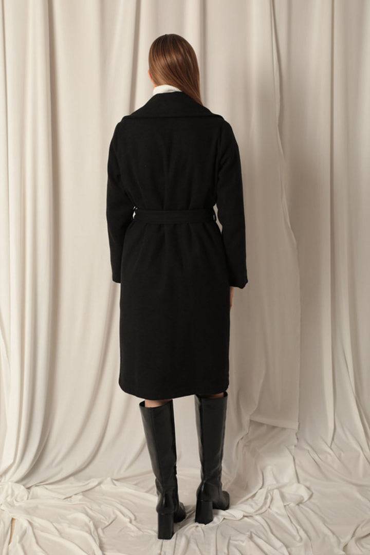 KKT Women's Black Coat with Cashmere Fabric Lining - Benton