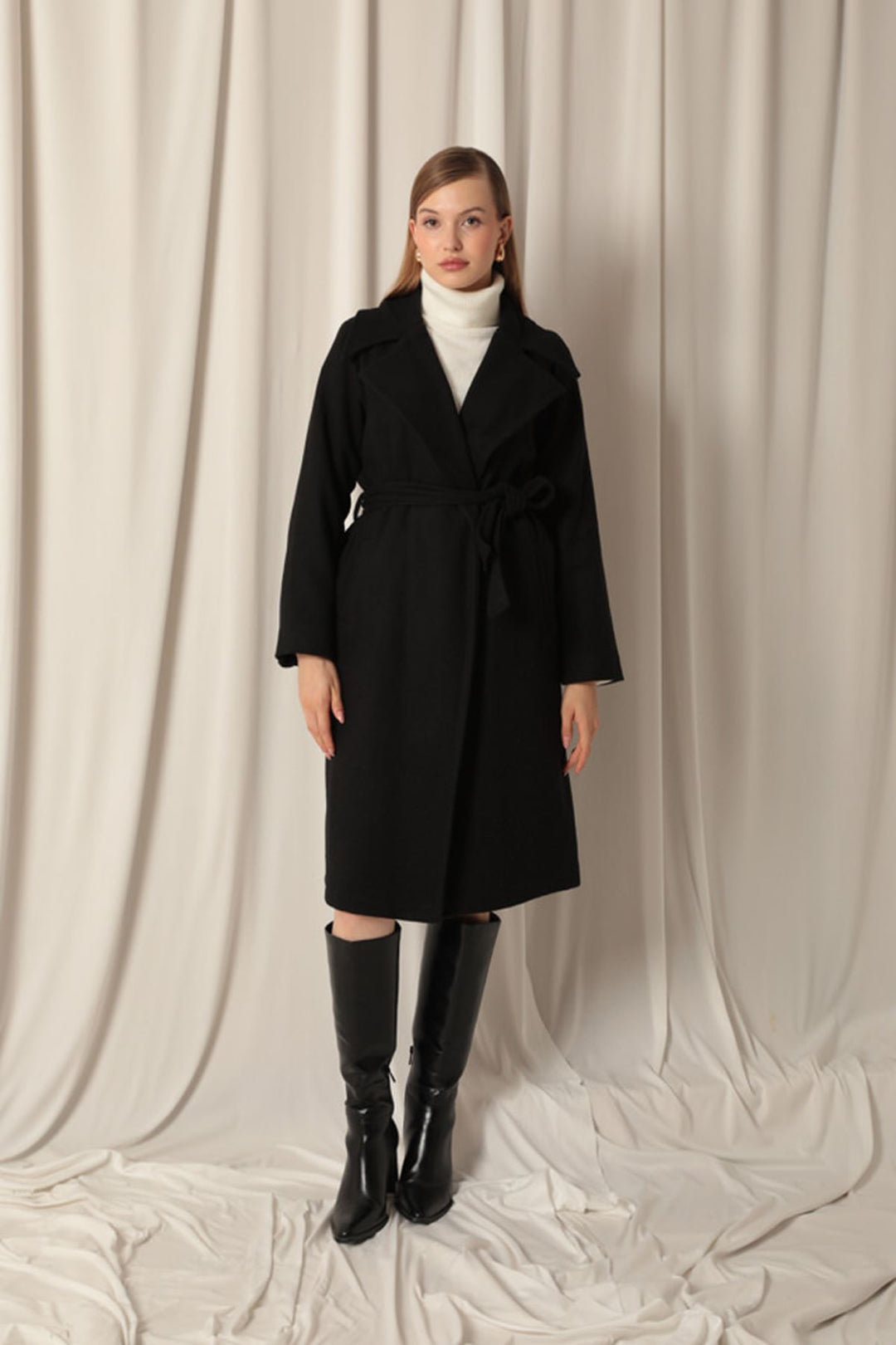 KKT Women's Black Coat with Cashmere Fabric Lining - Benton