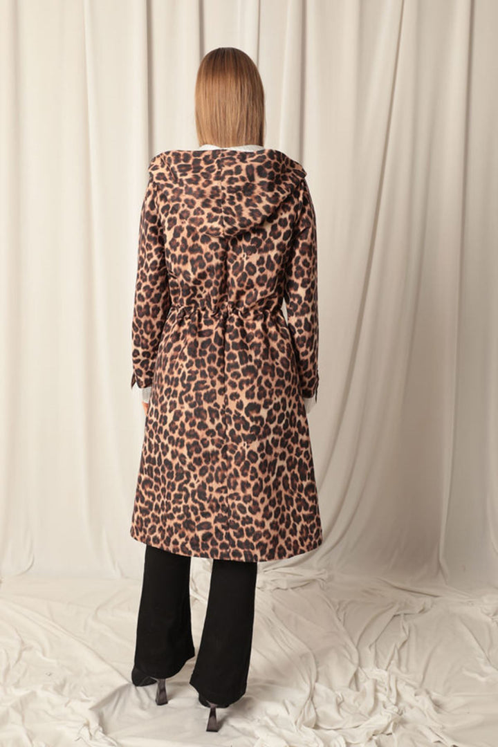 KKT Leopard Fabric Striped Hooded Women's Leopard Raincoat - Casa Grande