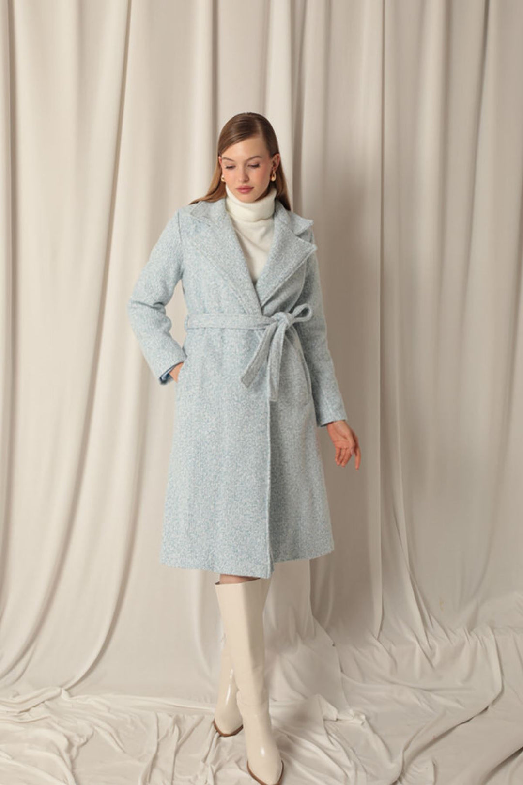 KKT Cashmere Fabric Maxi Length Women's Blue Coat - Tomatlán