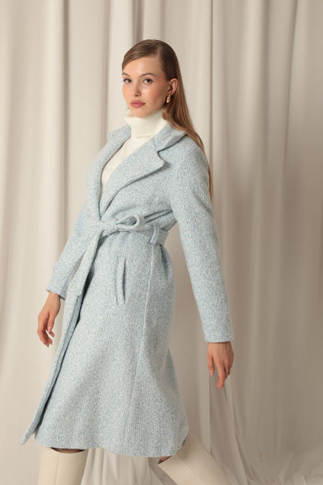 KKT Cashmere Fabric Maxi Length Women's Blue Coat - Tomatlán