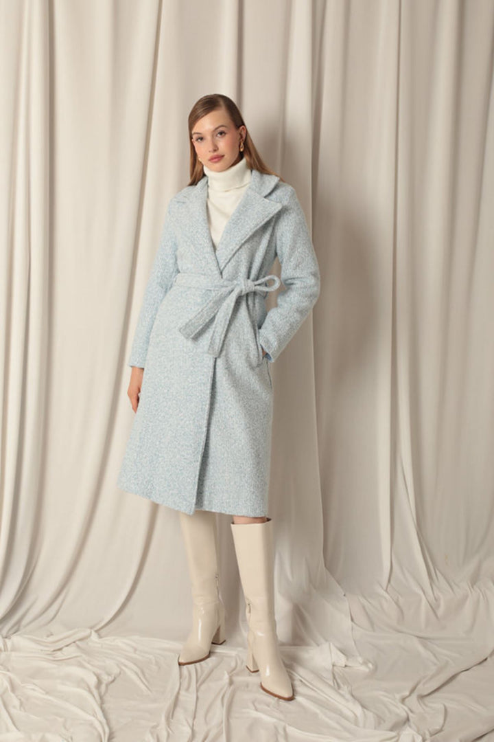 KKT Cashmere Fabric Maxi Length Women's Blue Coat - Tomatlán