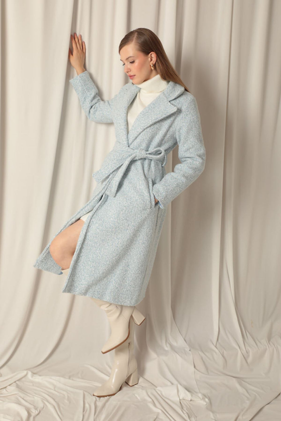 KKT Cashmere Fabric Maxi Length Women's Blue Coat - Jacksonville