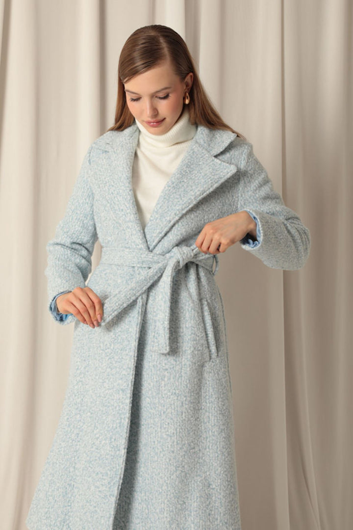 KKT Cashmere Fabric Maxi Length Women's Blue Coat - Tomatlán