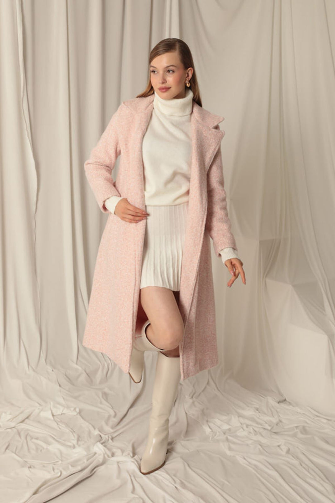 KKT Cashmere Fabric Maxi Length Women's Pink Coat - North Miami