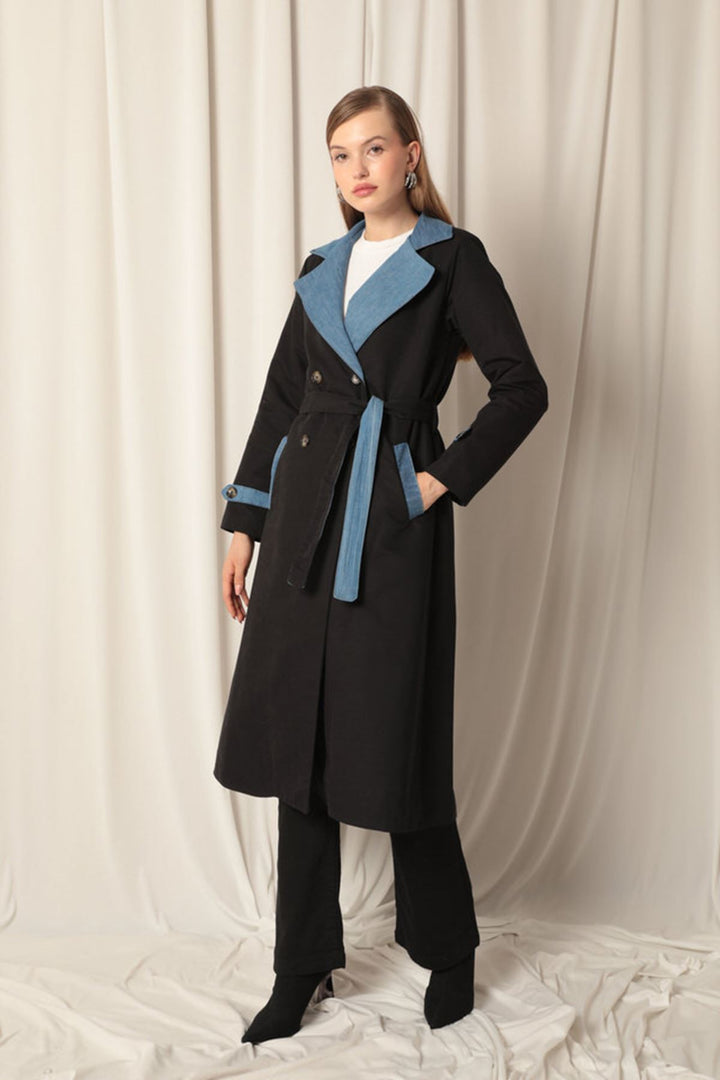 KKT Maxi Length Women's Black Trench Coat - Oildale