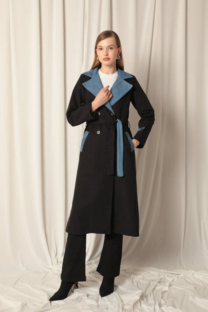 KKT Maxi Length Women's Black Trench Coat - Oildale