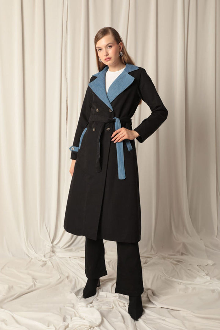 KKT Maxi Length Women's Black Trench Coat - Oildale