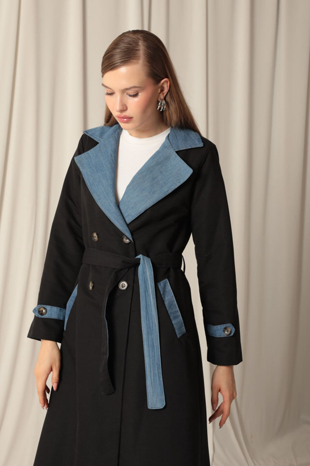 KKT Maxi Length Women's Black Trench Coat - Oildale