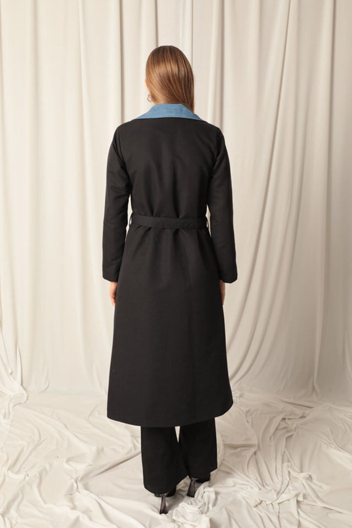 KKT Maxi Length Women's Black Trench Coat - Oildale