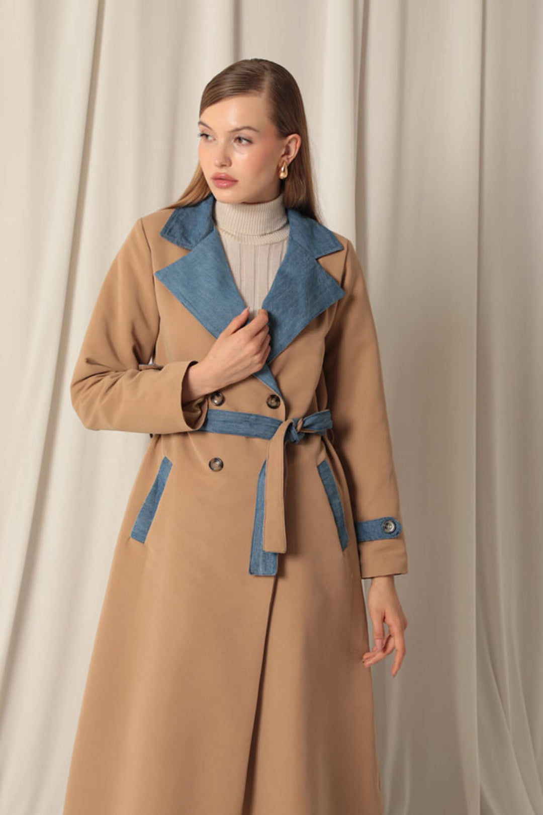 KKT Torino Fabric Maxi Length Women's Tan Trench Coat - Caluire-et-Cuire