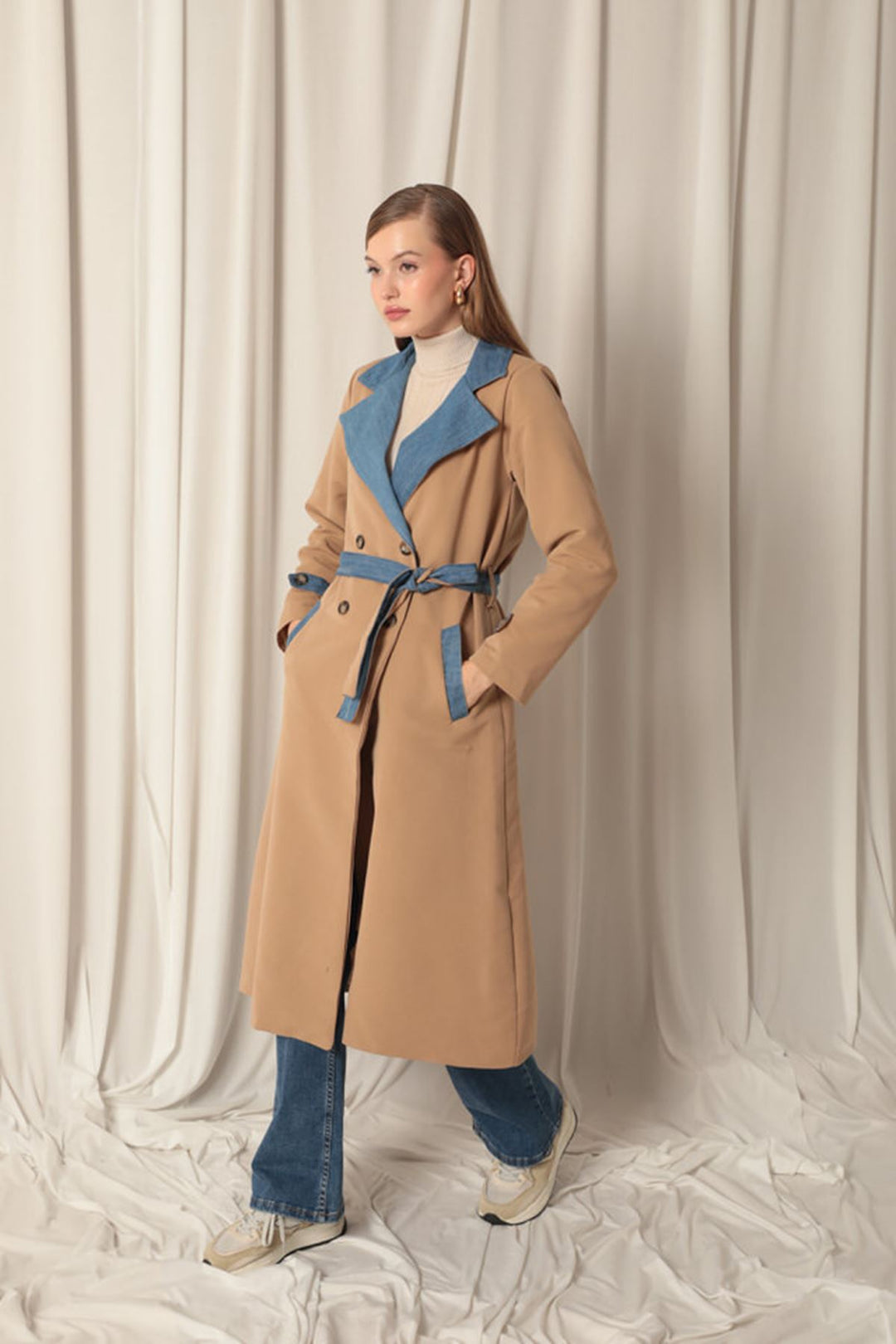 KKT Torino Fabric Maxi Length Women's Tan Trench Coat - Caluire-et-Cuire