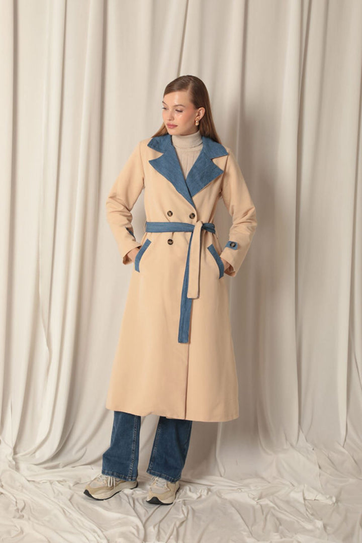 KKT Torino Fabric Maxi Length Women's Stone Trench Coat - Lincoln