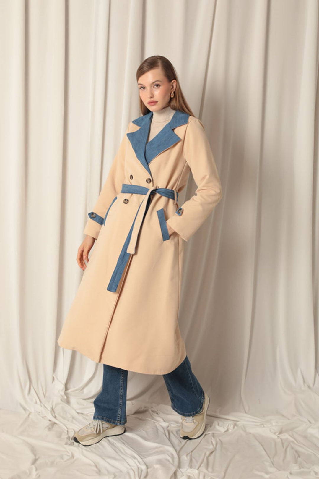 KKT Torino Fabric Maxi Length Women's Stone Trench Coat - Lincoln