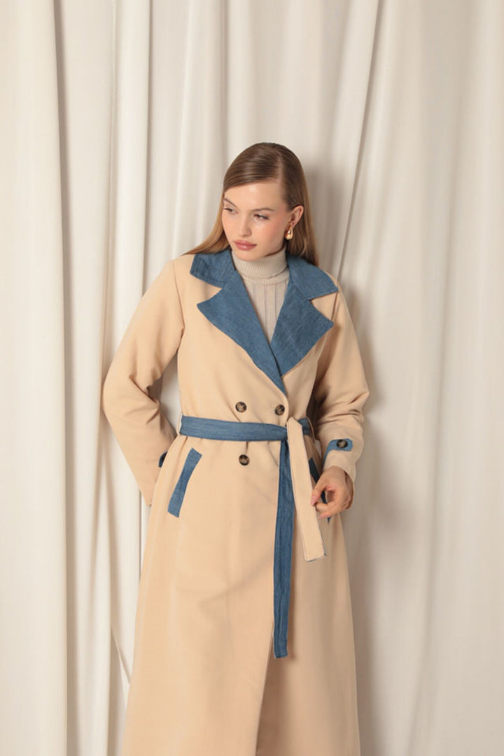 KKT Torino Fabric Maxi Length Women's Stone Trench Coat - Lincoln