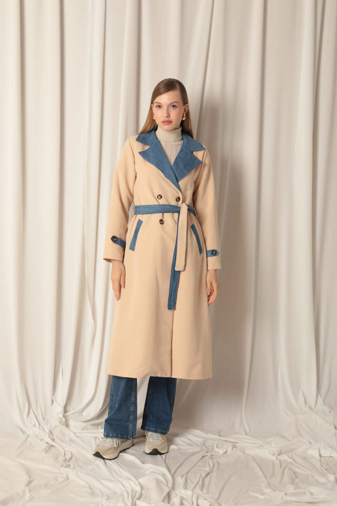 KKT Torino Fabric Maxi Length Women's Stone Trench Coat - Lincoln