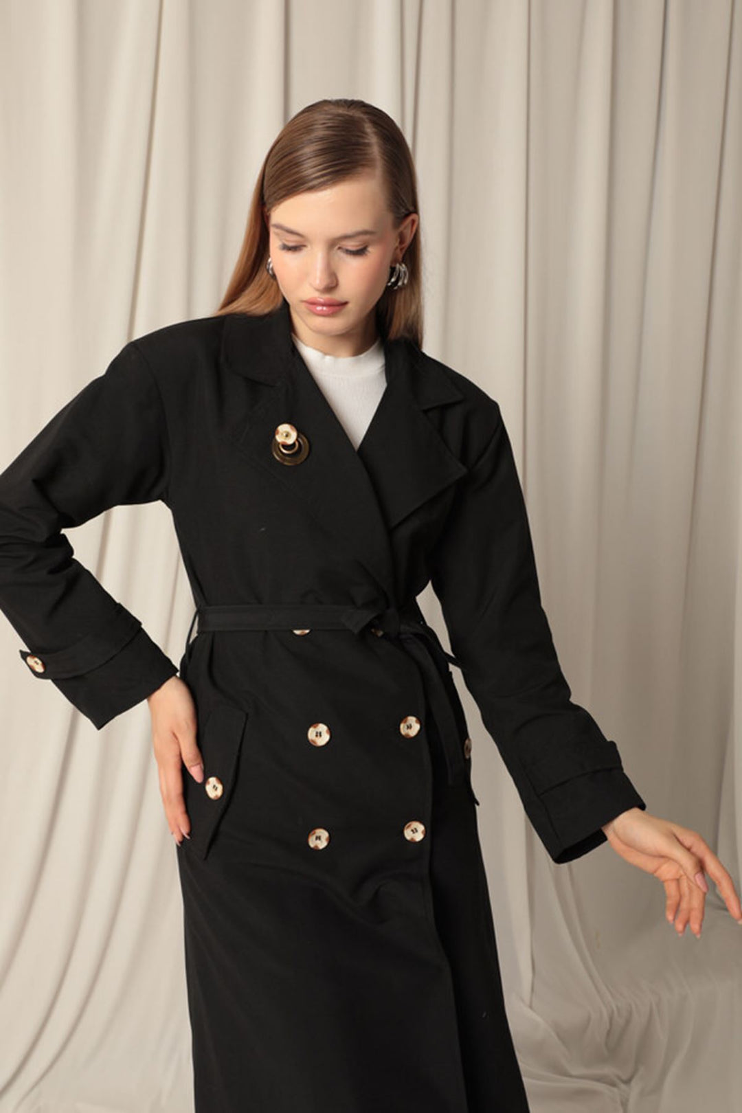 KKT Maxi Length Women's Black Trench Coat - Durham