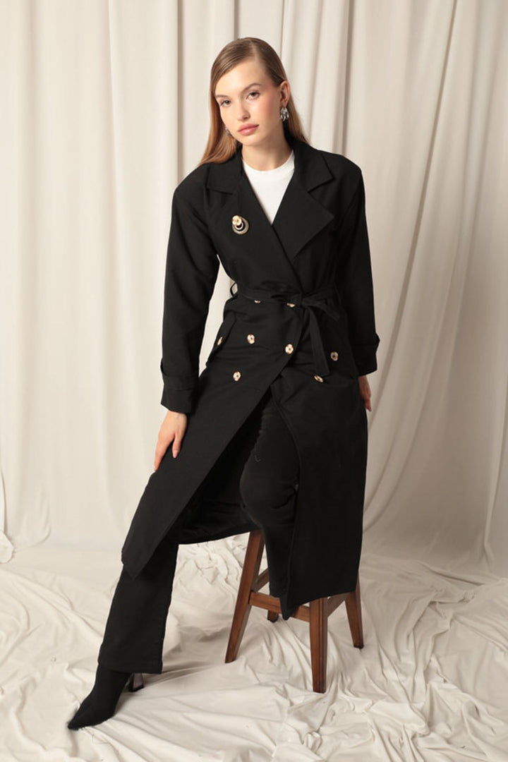 KKT Maxi Length Women's Black Trench Coat - Durham