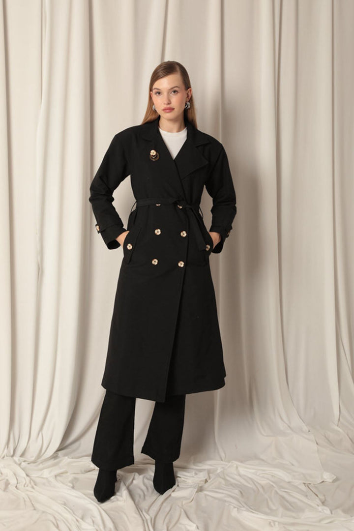 KKT Maxi Length Women's Black Trench Coat - Durham