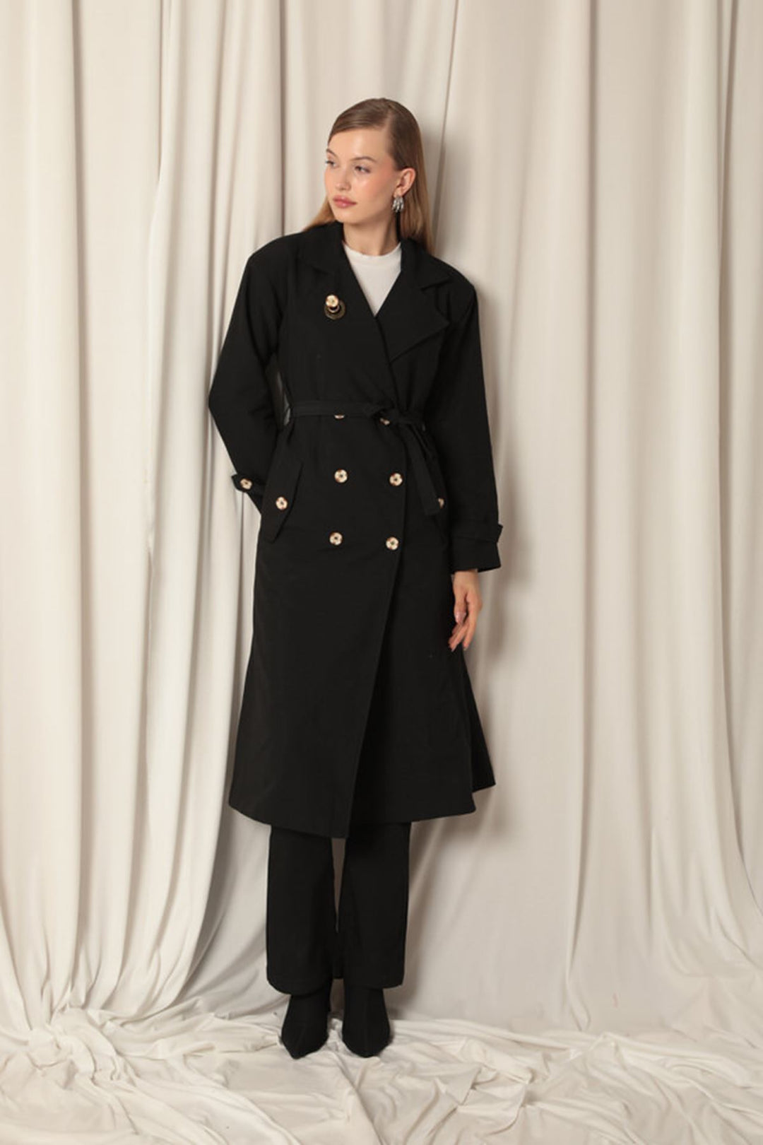 KKT Maxi Length Women's Black Trench Coat - Durham