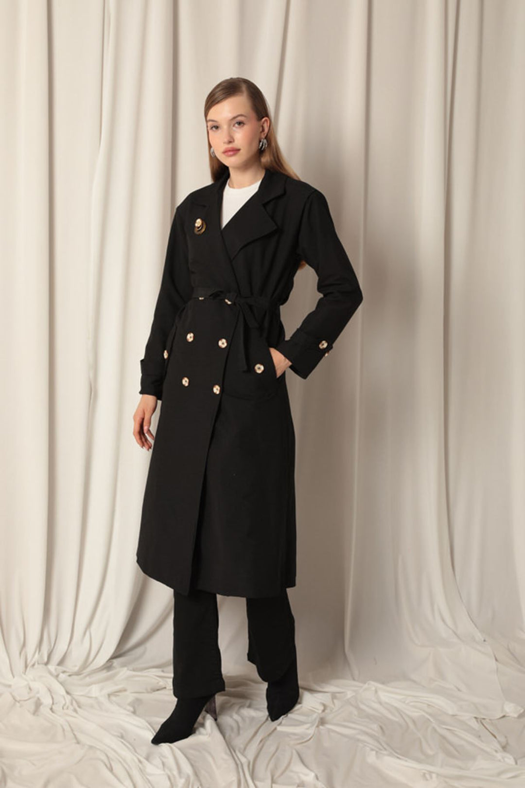 KKT Maxi Length Women's Black Trench Coat - Durham