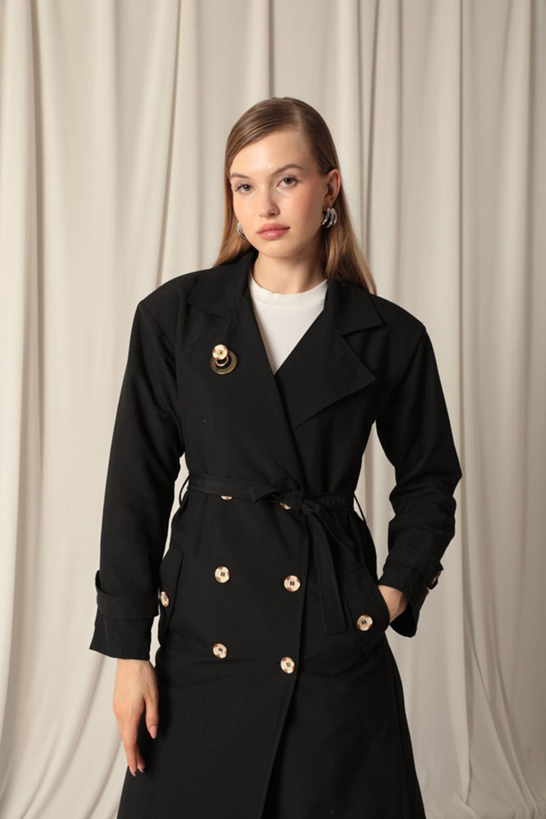 KKT Maxi Length Women's Black Trench Coat - Durham