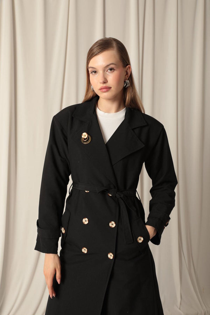 KKT Maxi Length Women's Black Trench Coat - Durham