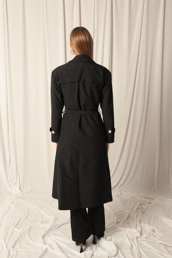 KKT Maxi Length Women's Black Trench Coat - Durham