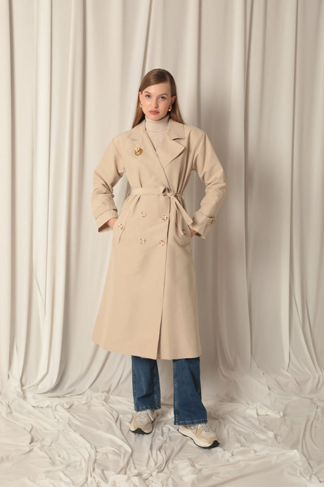 KKT Maxi Length Women's Stone Trench Coat - Peterborough