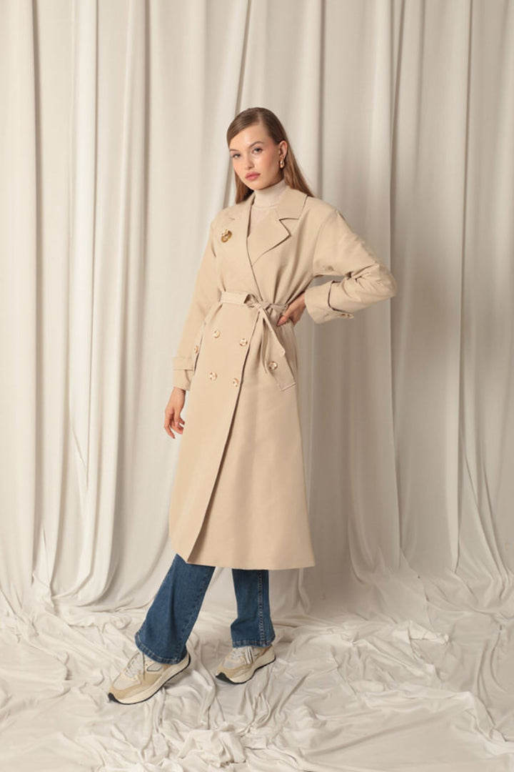 KKT Maxi Length Women's Stone Trench Coat - Peterborough