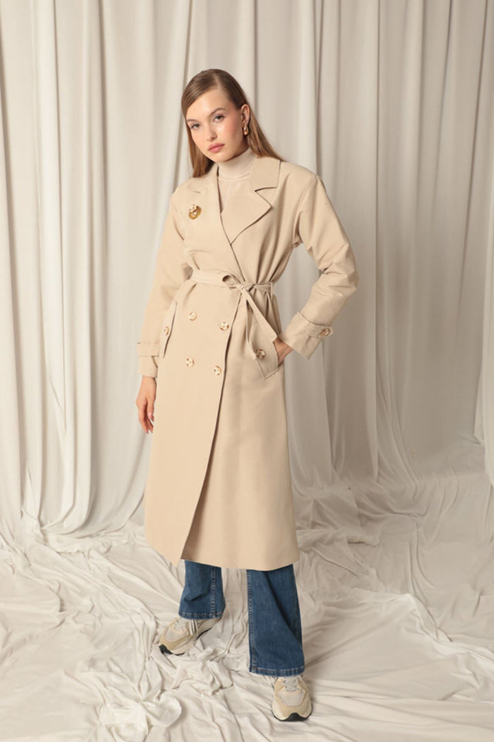 KKT Maxi Length Women's Stone Trench Coat - Peterborough