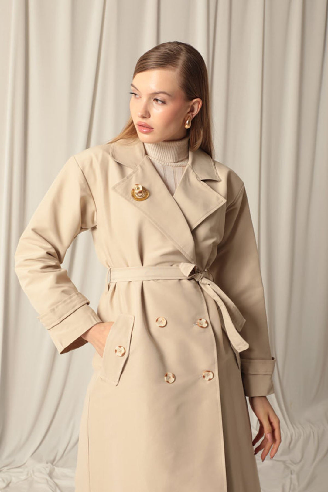 KKT Maxi Length Women's Stone Trench Coat - Peterborough